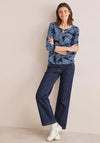 Cecil Abstract Print Knot Top, Navy and Blue