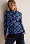 Cecil Abstract Print Funnel Neck Top, Navy and Blue