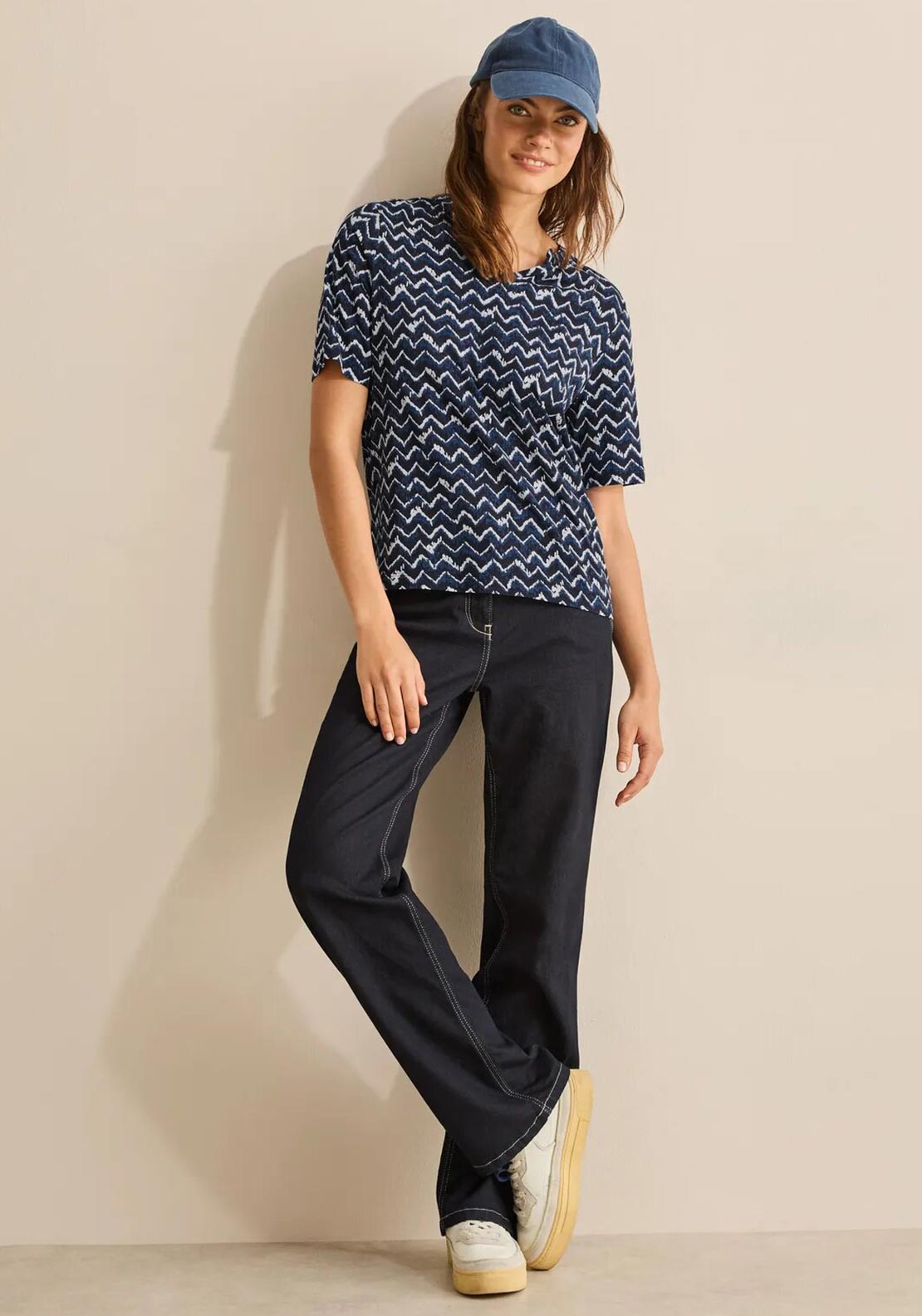 Cecil Geometric Print T Shirt, Navy