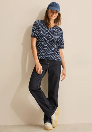 Cecil Geometric Print T Shirt, Navy