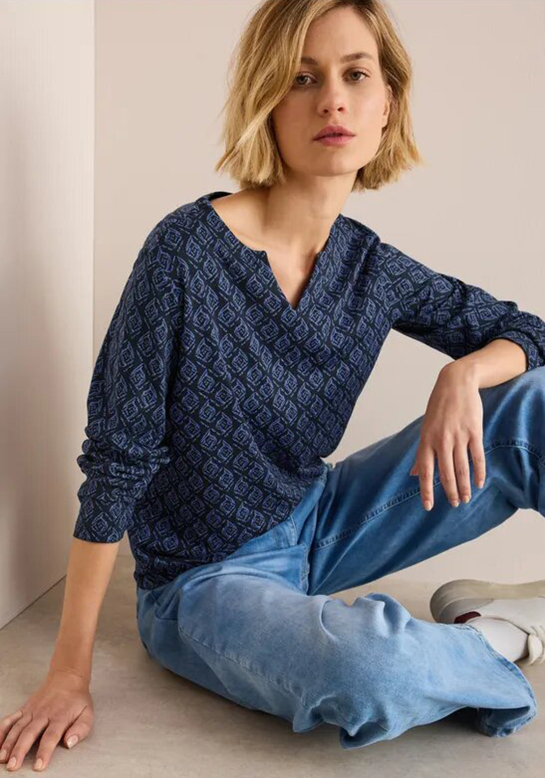 Cecil Geometric Print Tunic Top, Navy