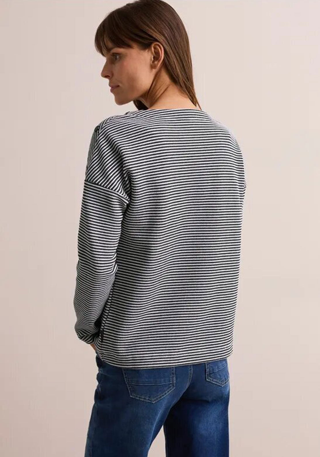 Cecil Button Detail Striped Top, Navy and White