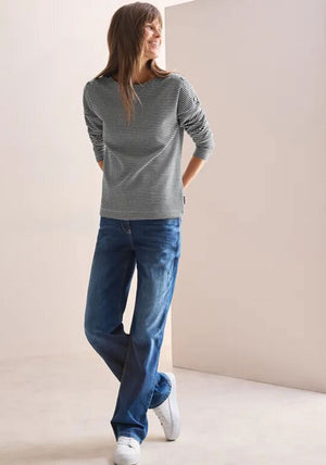 Cecil Button Detail Striped Top, Navy and White