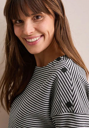 Cecil Button Detail Striped Top, Navy and White