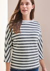 Cecil Fluffy Striped Relaxed Jumper, White and Navy