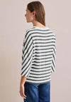 Cecil Fluffy Striped Relaxed Jumper, White and Navy