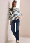 Cecil Fluffy Striped Relaxed Jumper, White and Navy