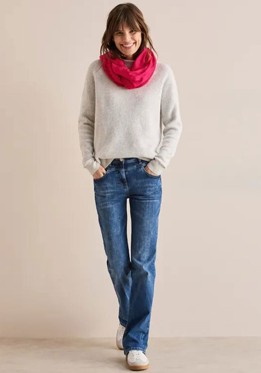 Cecil Striped Loop Scarf, Red