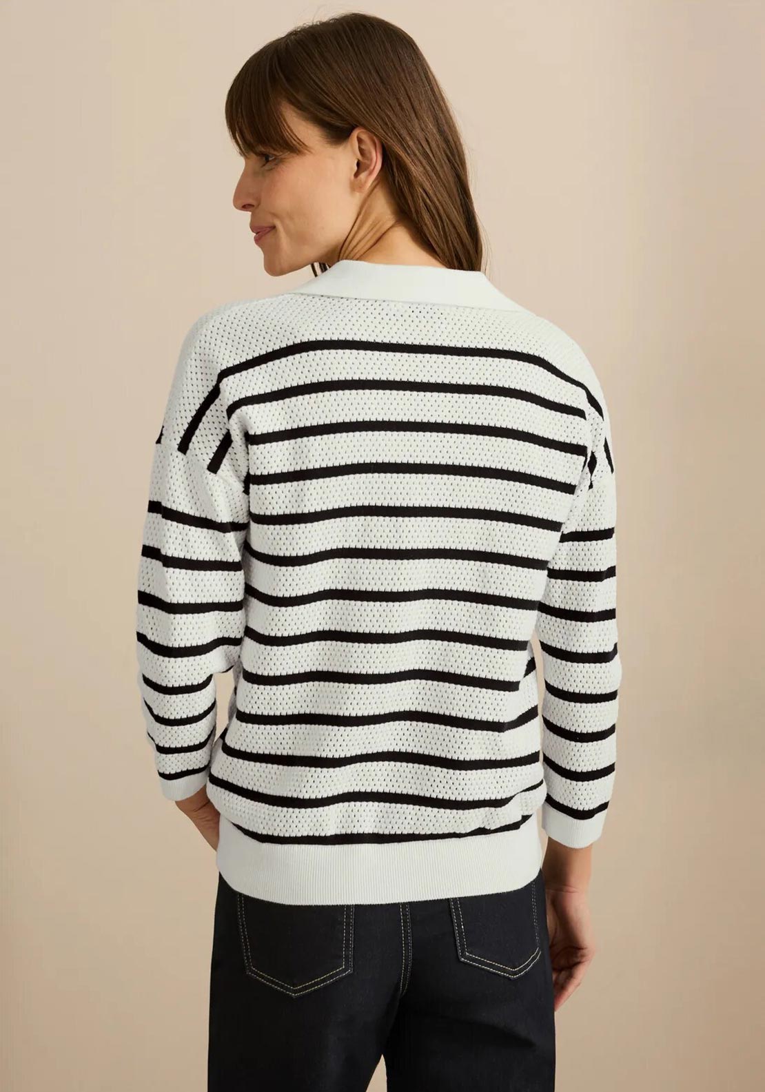 Cecil Knit Striped Sweater, White and Navy