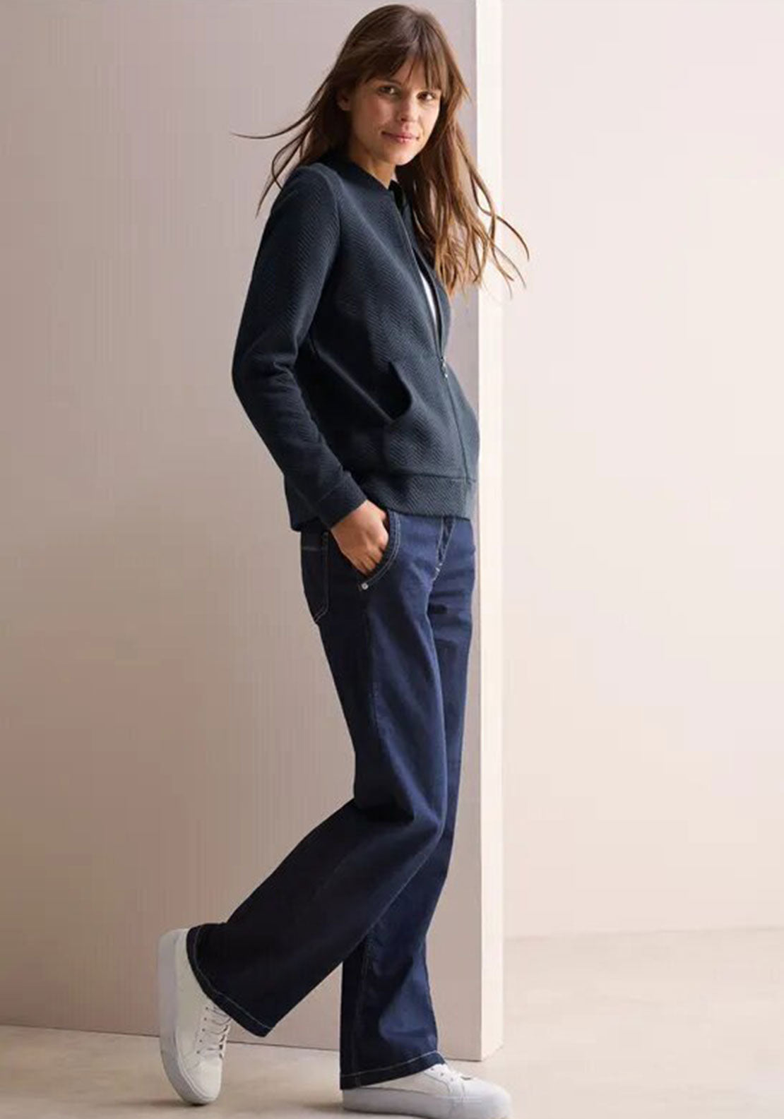 Cecil Textured Zipped Sweatshirt, Navy