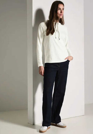 Cecil Textured Wavy Sweatshirt, Cream