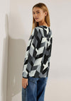 Cecil Round Neck Geo Print Blouse, Black