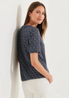 Cecil Drawstring Rhombus Print Top, Navy