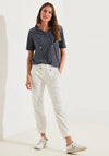 Cecil Drawstring Rhombus Print Top, Navy