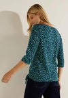 Cecil Drawstring Hem Print Top, Deep Lake Green