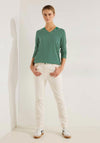 Cecil Minimal Graphic Print V-Neck Top, Easy Green