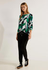 Cecil Round Neck Geo Print Blouse, Easy Green