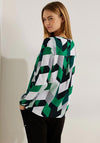 Cecil Round Neck Geo Print Blouse, Easy Green