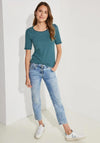 Cecil Round Neck Stripped Pattern T-Shirt, Deep Lake Green