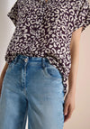 Cecil Linen Leopard Short Sleeve Shirt, Burgundy