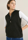 Cecil Teddy Half Zip Hooded Vest, Khaki Green