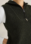 Cecil Teddy Half Zip Hooded Vest, Khaki Green