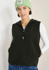 Cecil Teddy Half Zip Hooded Vest, Khaki Green