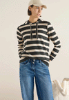 Cecil Striped Drawstring Hoodie, Grey and Beige