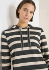 Cecil Striped Drawstring Hoodie, Grey and Beige