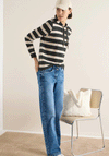 Cecil Striped Drawstring Hoodie, Grey and Beige