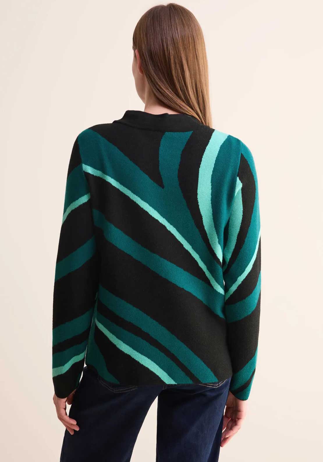 Cecil Drawstring Jacquard Jumper, Green and Black