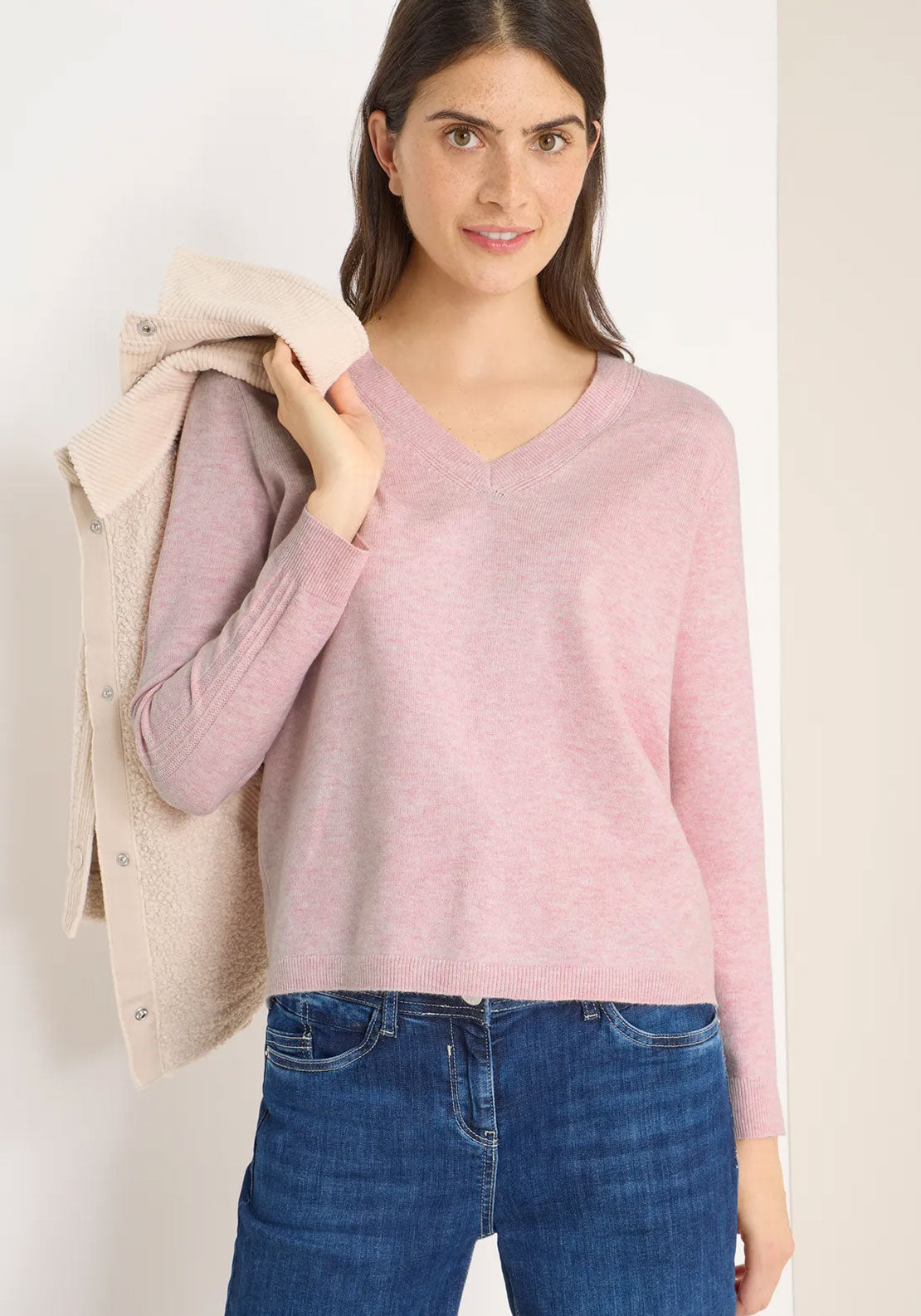 Cecil V Neck Fine Knit Jumper, Pink