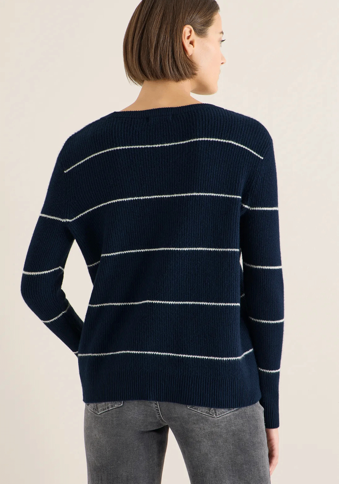 Cecil Ribbed Knit Striped Jumper, Navy