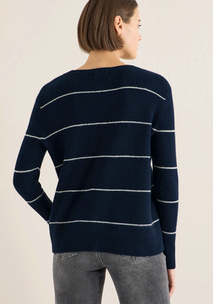 Cecil Ribbed Knit Striped Jumper, Navy