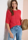 Cecil Knitted Short Sleeves Sweater, Coral Red