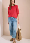 Cecil Knitted Short Sleeves Sweater, Coral Red