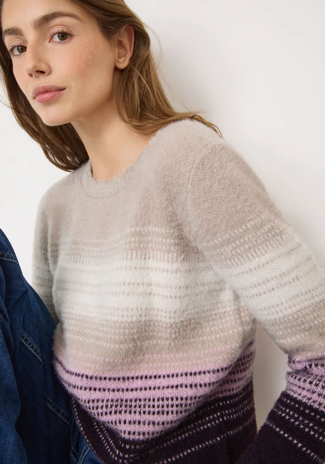 Cecil Colour Block Feather Yarn Knit Jumper, Neutral