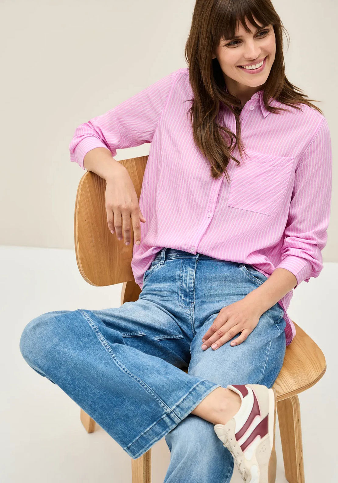 Cecil Striped Long Sleeve Shirt, Pink