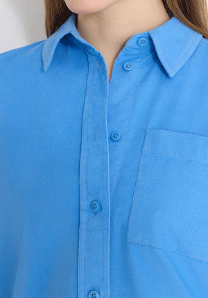 Cecil Corduroy Button Up Shirt with Pocket, Blue