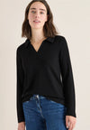 Cecil Knit Long Sleeve Collar Sweater, Black