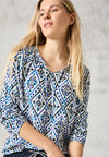 Cecil Aztec Print Drawstring Blouse, White