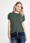 Cecil Printed Mix Fabric Top, Khaki
