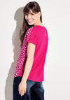 Cecil Printed Mix Fabric Top, Pink Sorbet