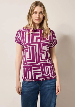 Cecil Geo Button Shoulder Top, Purple