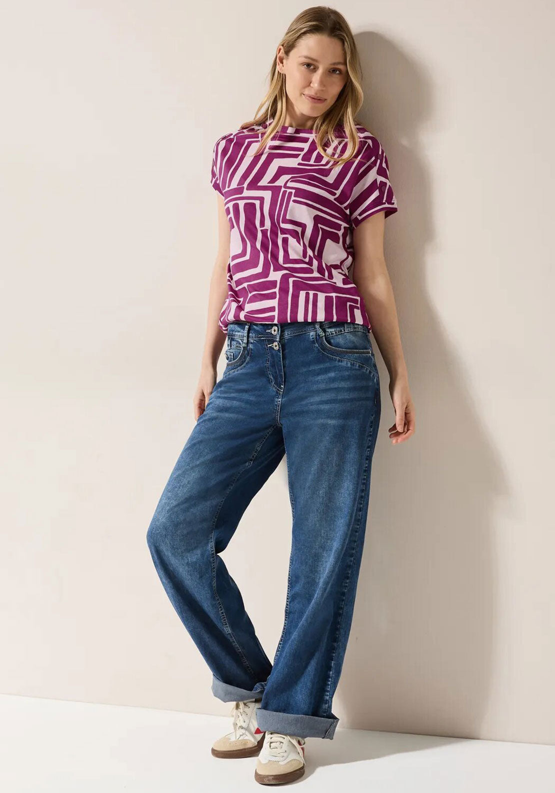 Cecil Geo Button Shoulder Top, Purple