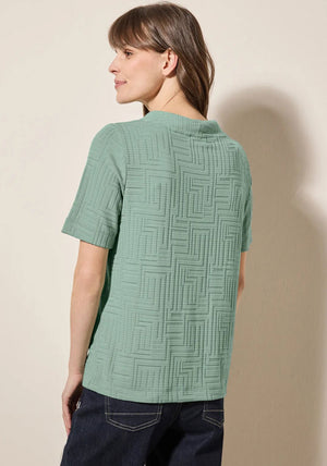 Cecil Jacquard Drawstring Neck Top, Green