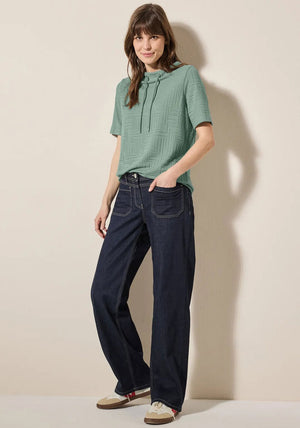 Cecil Jacquard Drawstring Neck Top, Green