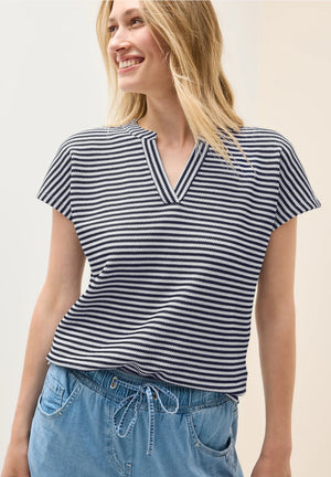 Cecil Striped V Neck Top, Navy