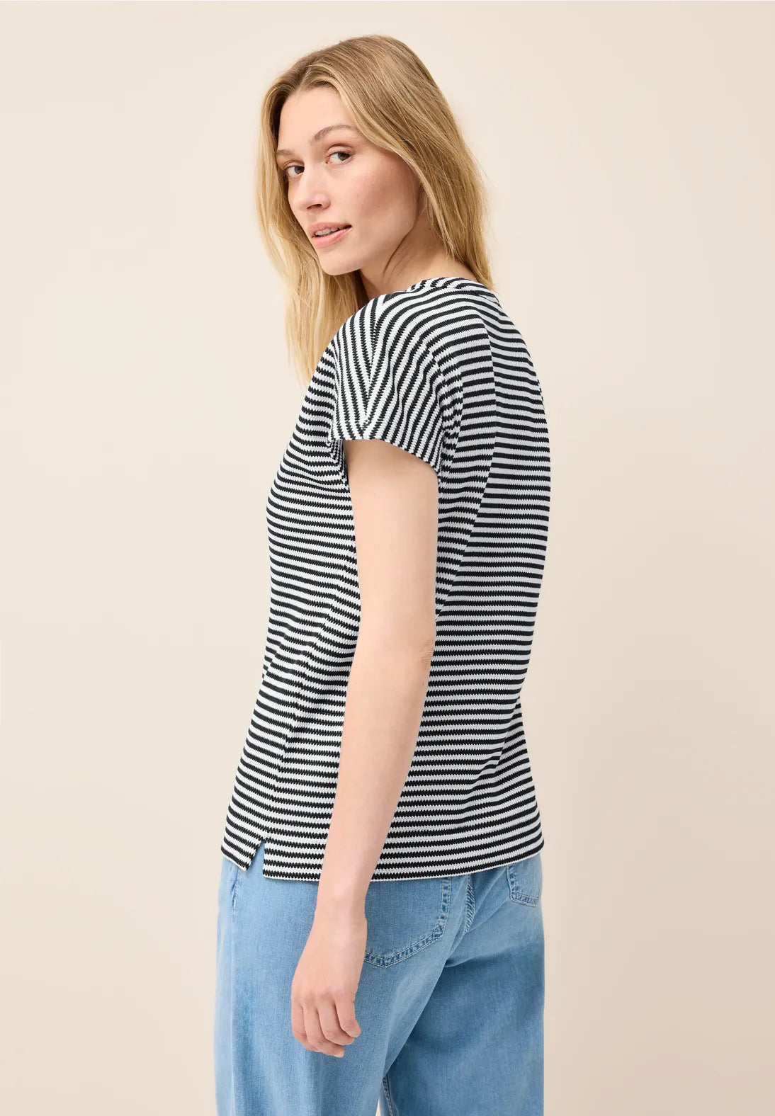 Cecil Striped V Neck Top, Navy