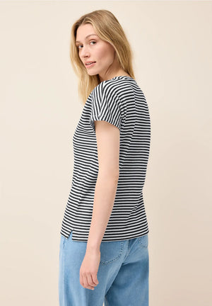 Cecil Striped V Neck Top, Navy
